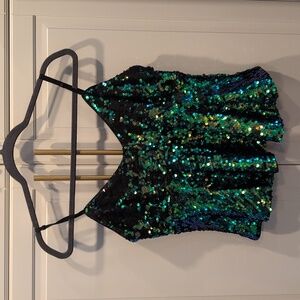 Sequin Embellished Green and Black Women's Top